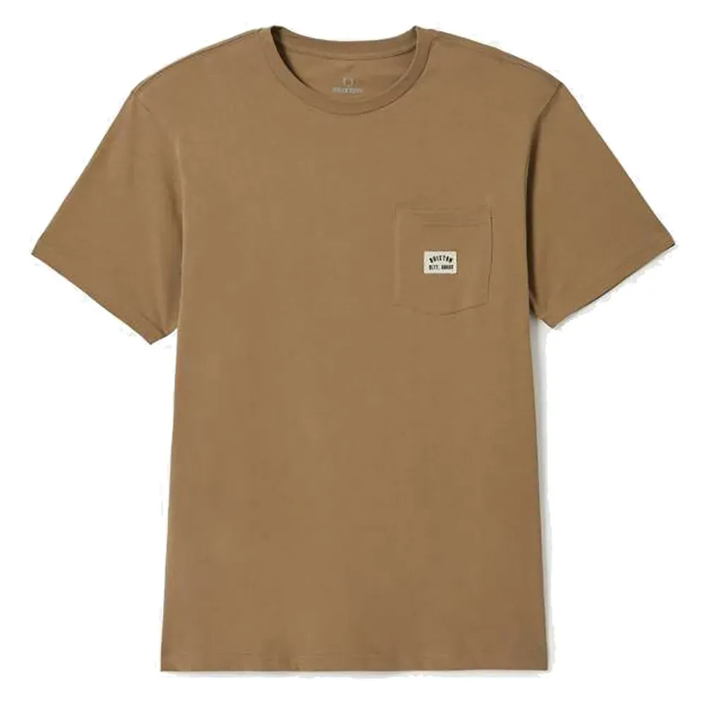 Brixton Men's Woodburn Short Sleeve Tailored Pocket Tee in Khaki, front view