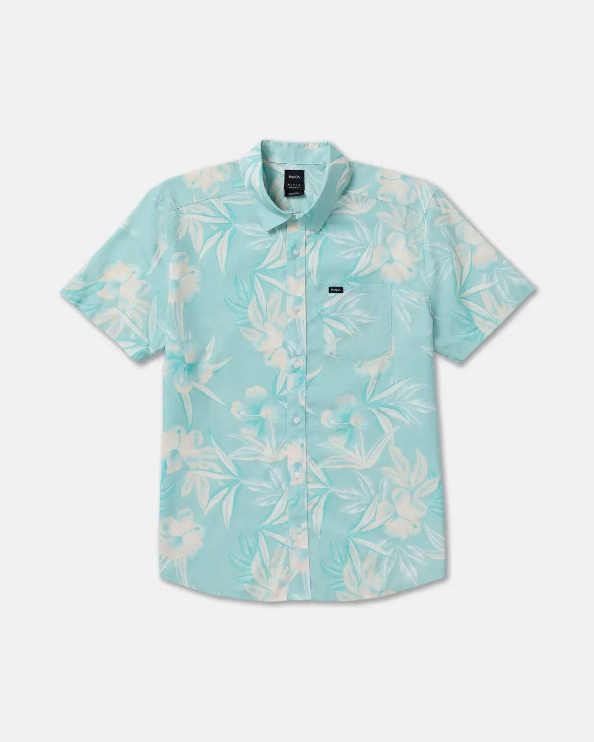 RVCA Men's Botanical Short Sleeve Shirt, Color: Blue Haze, Size: M