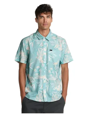 RVCA Men's Botanical Short Sleeve Shirt in Blue Haze, alternate view 1