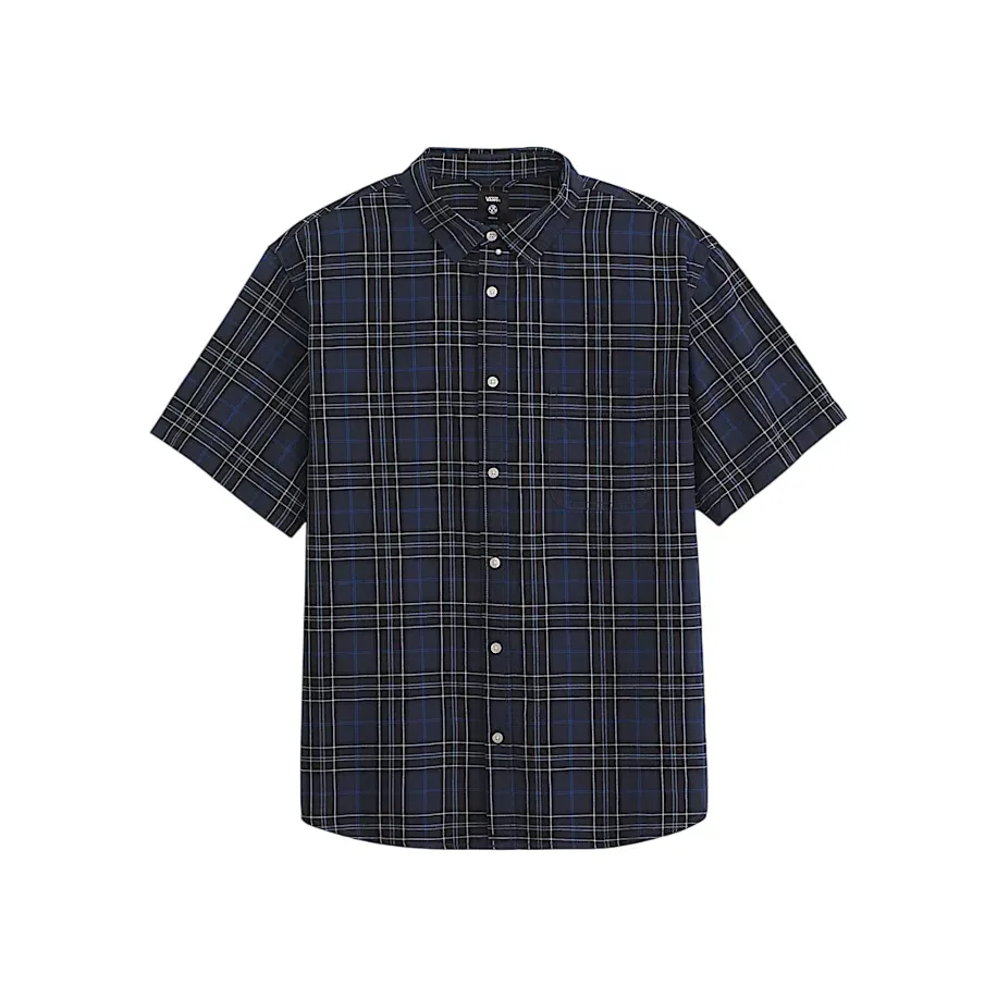 Vans Men's Lawson Plaid Short Sleeve Shirt, Color: Parisian Night/Black, Size: M