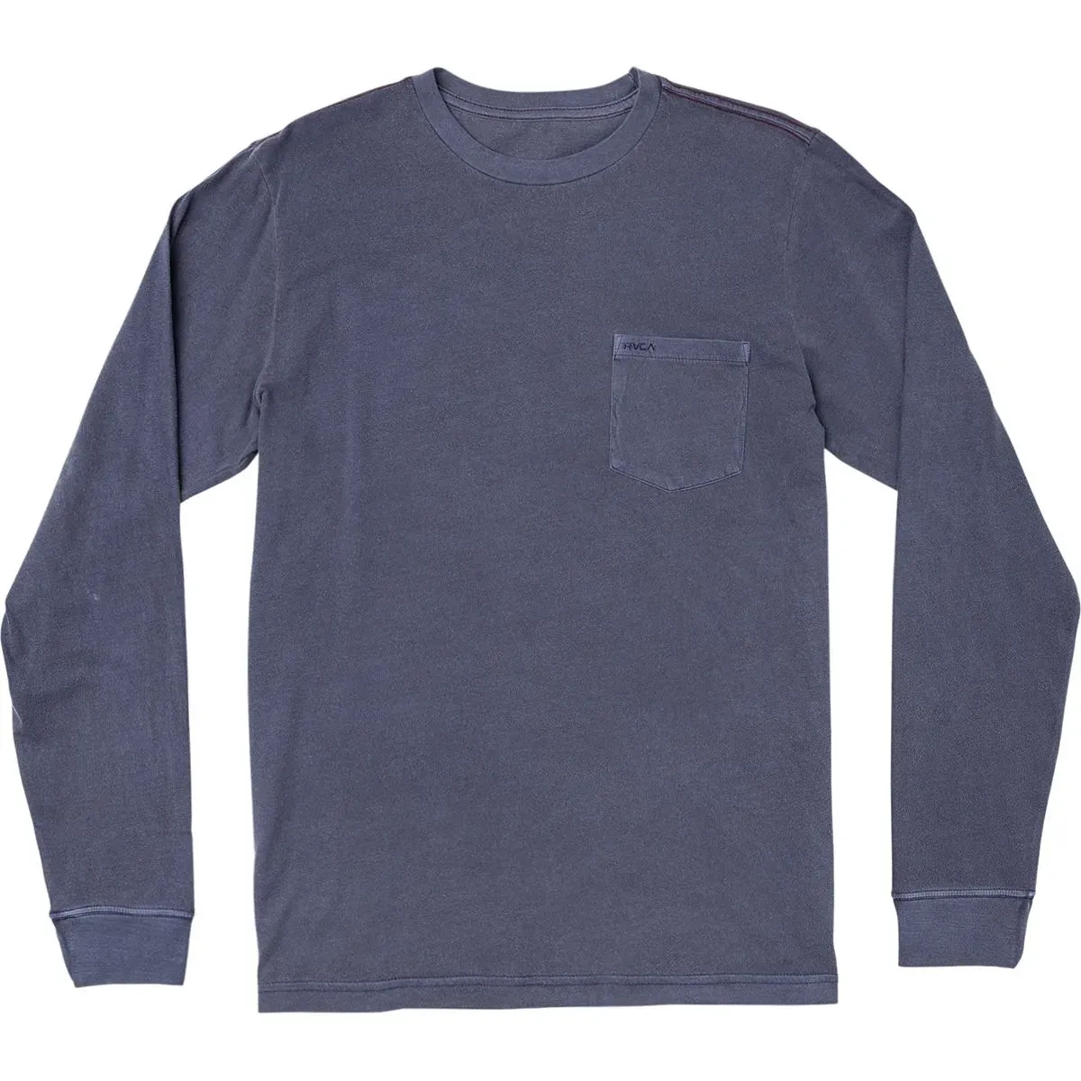 RVCA Men's PTC Pigment Long Sleeve Tee in Moody Blue, front view