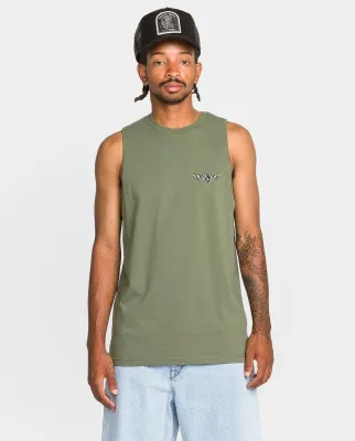 Volcom Men's Hi Flyer Sleeveless Tank in Green, front view