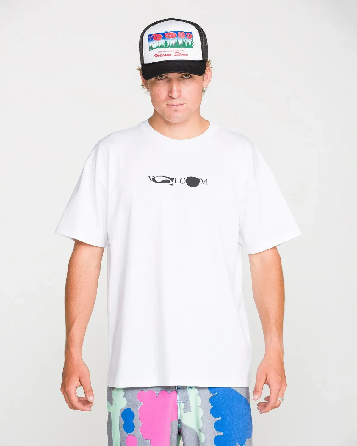 Volcom Men's Featured Artist Antonio Carrau Head Check Short Sleeve Tee, Color: White, Size: S
