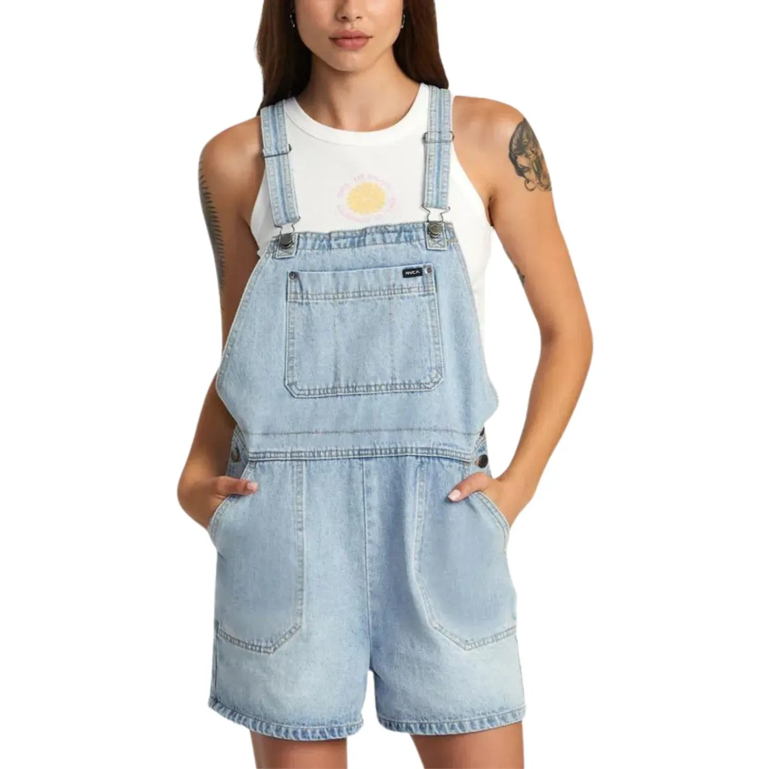 RVCA Women's Succession Shortall, Color: Bleached Indigo, Size: 26
