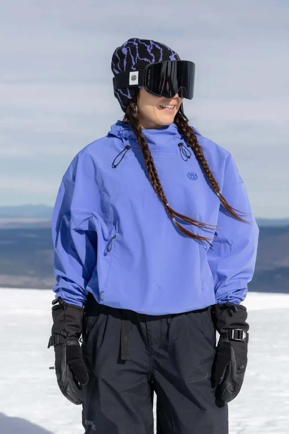 686 Women's Waterproof Team Crop Hoody in Alpenglow Blue, front view