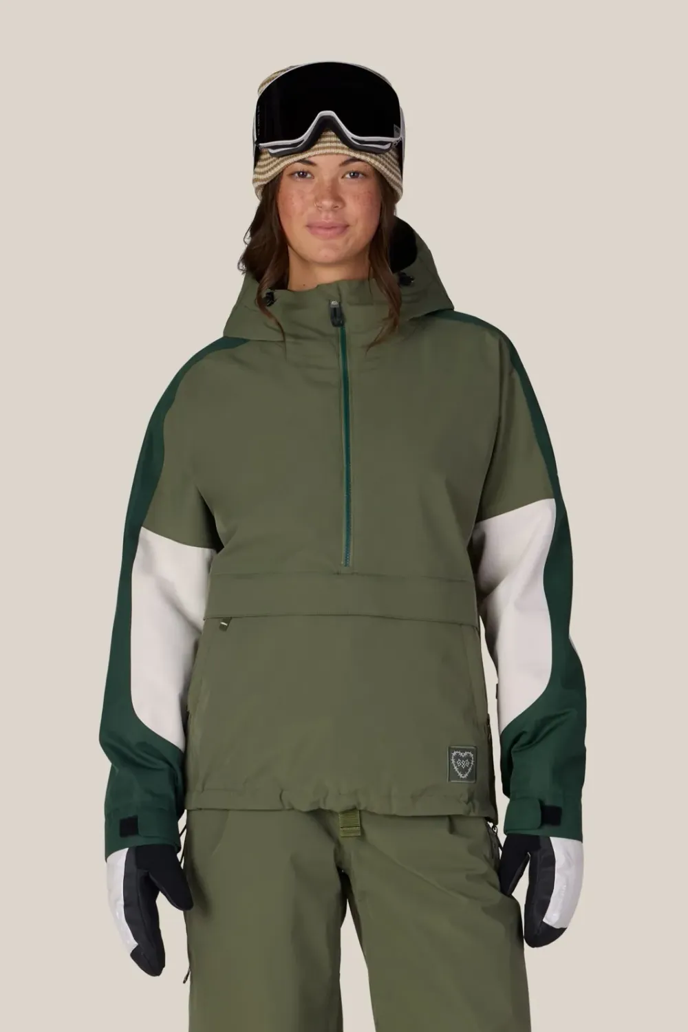 686 Women's Outline Shell Anorak, Color: Fatigue Green Colorblock, Size: S