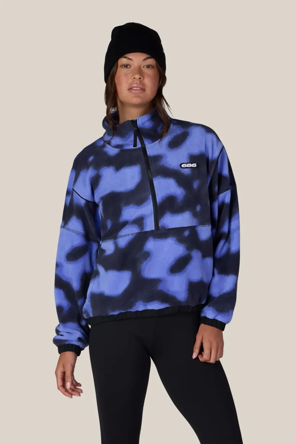 686 Women's Chimay Fleece Anorak, Color: Alpenglow Blue Dark Skies, Size: S