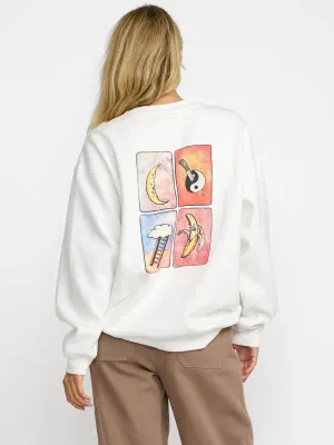 RVCA Women's Spanky Loteria Fleece Crew in Vintage White, alternate view 1