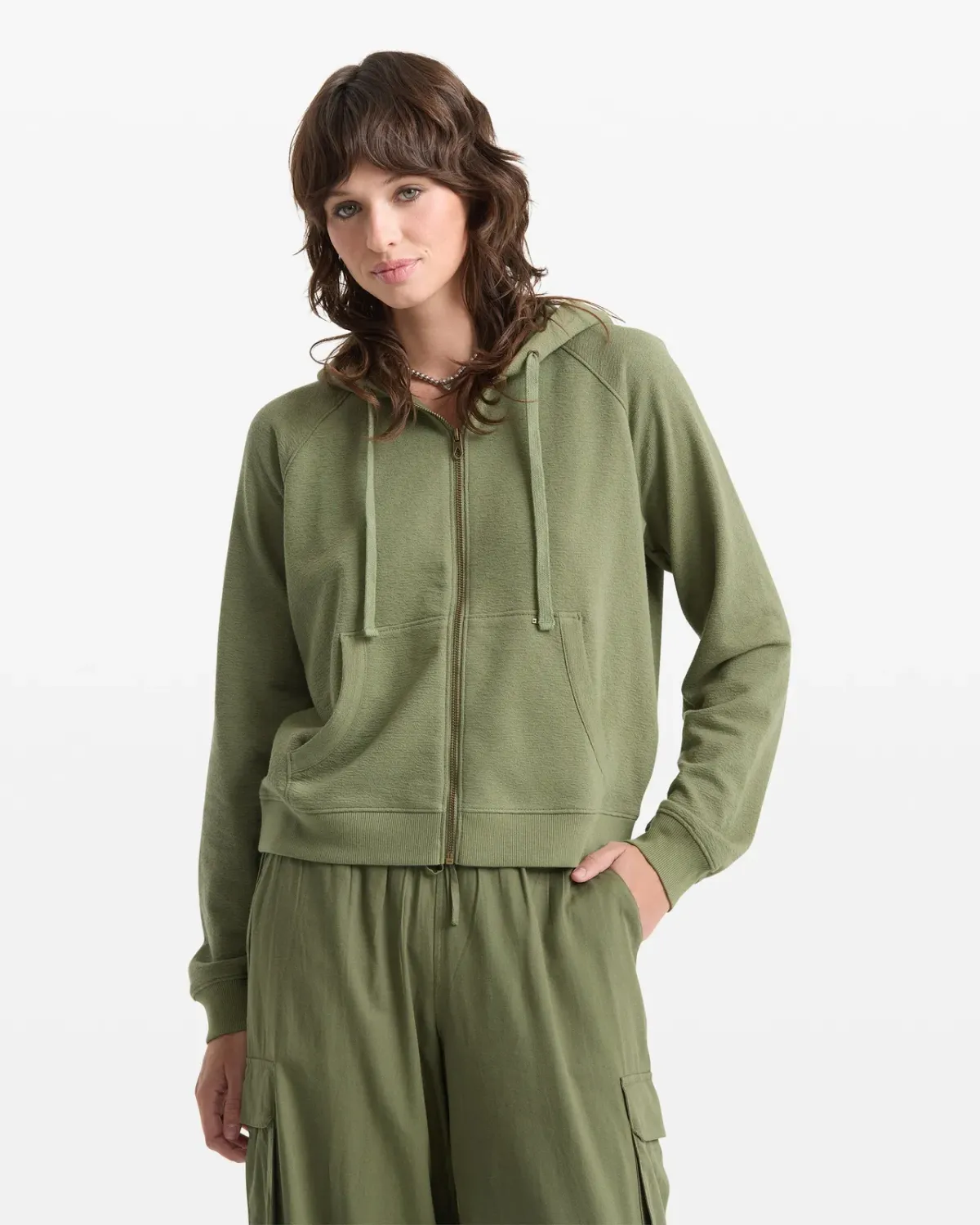 Volcom Women's Lived In Fleece Zip Hoodie, Color: Moss Stone, Size: XS