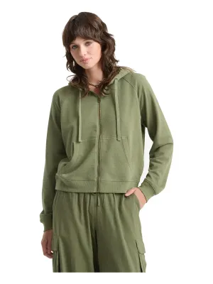 Volcom Women's Lived In Fleece Zip Hoodie in Moss Stone, main view