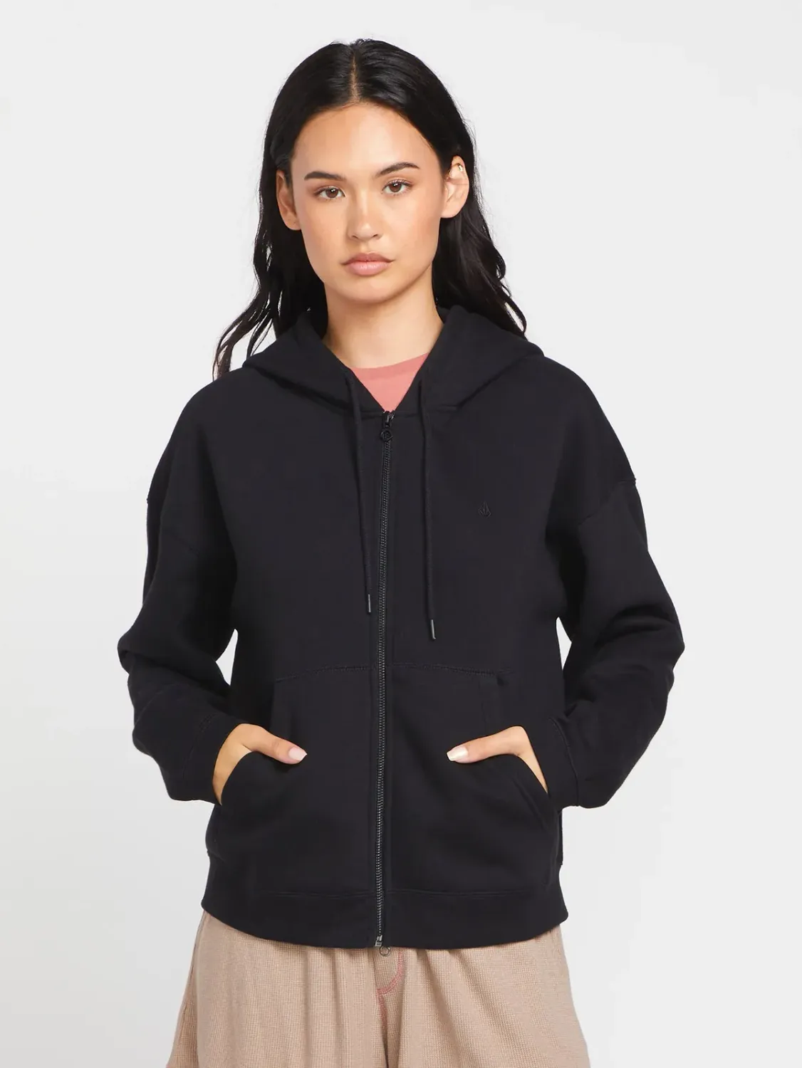 Volcom Women's Stone Heart Up Zip Fleece Hoodie, Color: Black, Size: S