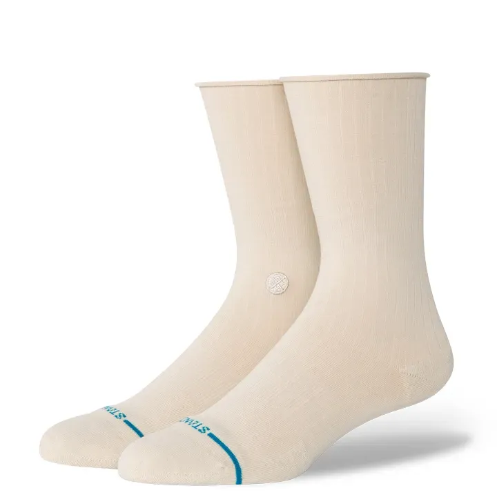 Stance Rolled Solid Crew Socks, Color: Oatmeal, Size: S