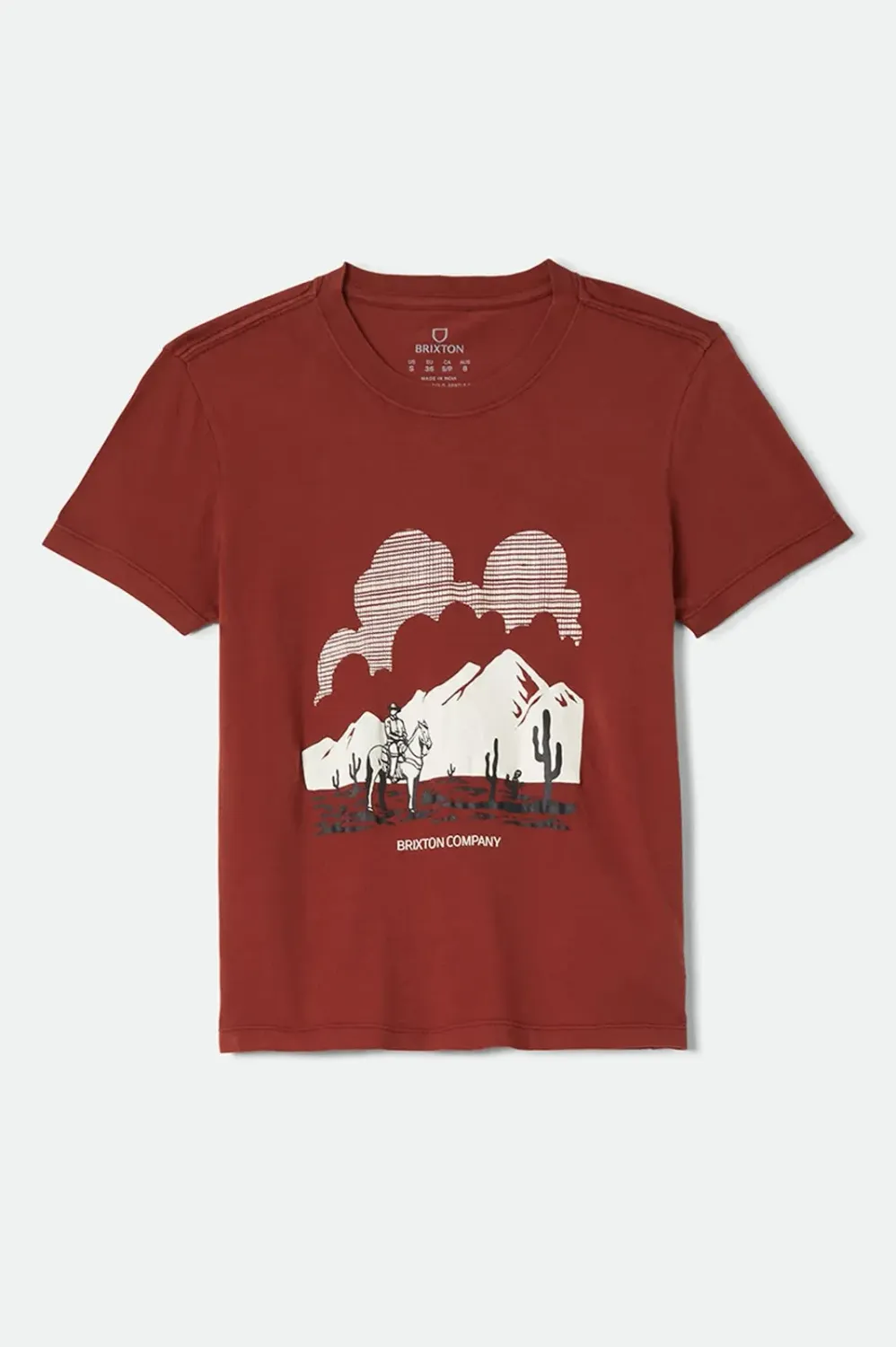 Brixton Women's Great Springs Slim Crew Tee, Color: Dark Brick, Size: S