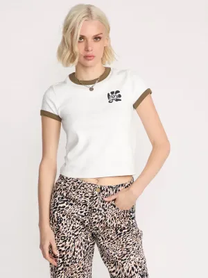 Volcom Women's Stoney Time Ringer Tee in Star White, main view