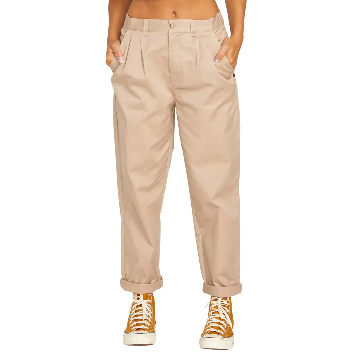Volcom Women's Frochickie Trouser Pant in Taupe, front view