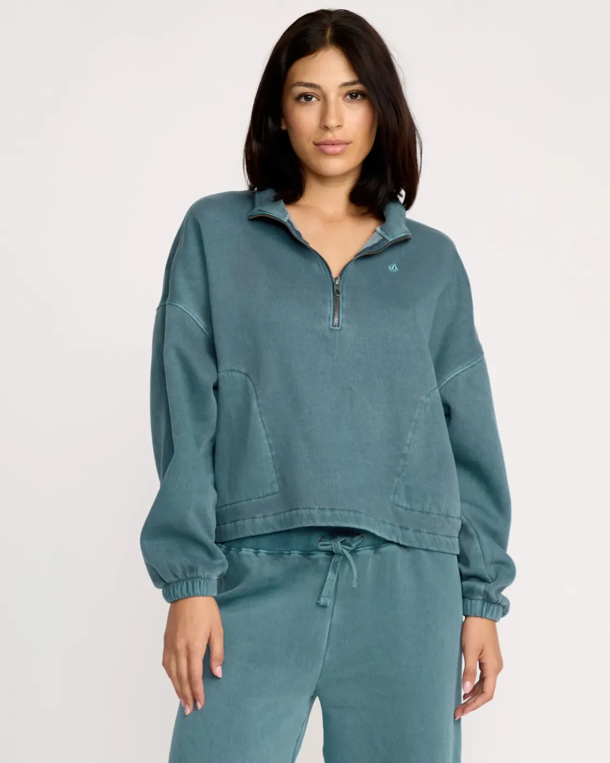 Volcom Women's Stone Soft Quarter Zip Sweatshirt, Color: Emerald Green, Size: S