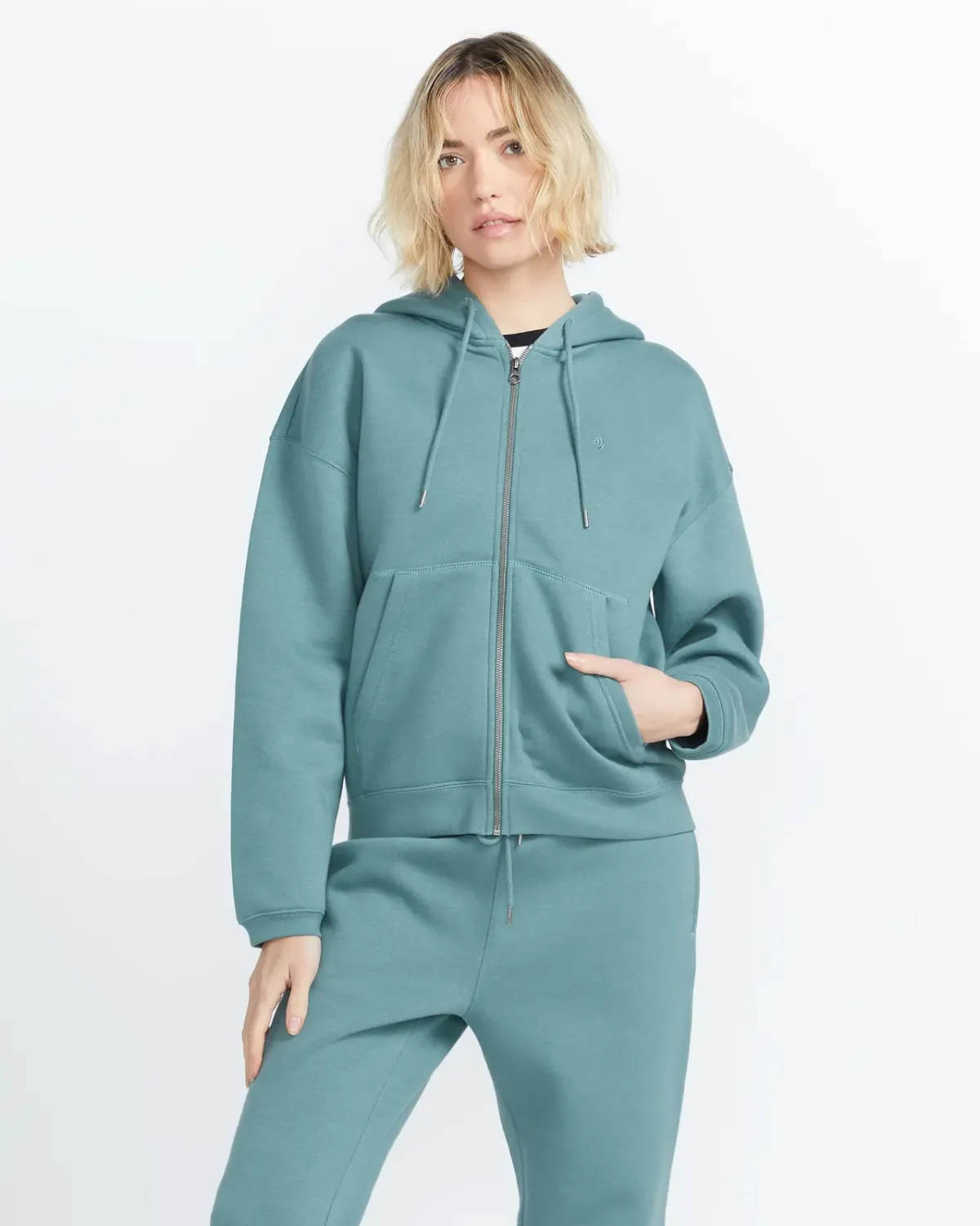 Volcom Stone Heart Zip Up Fleece, Color: Sea Swell Green, Size: XS
