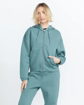 Volcom Women's Stone Heart Zip Up Fleece in Sea Swell Green, front view