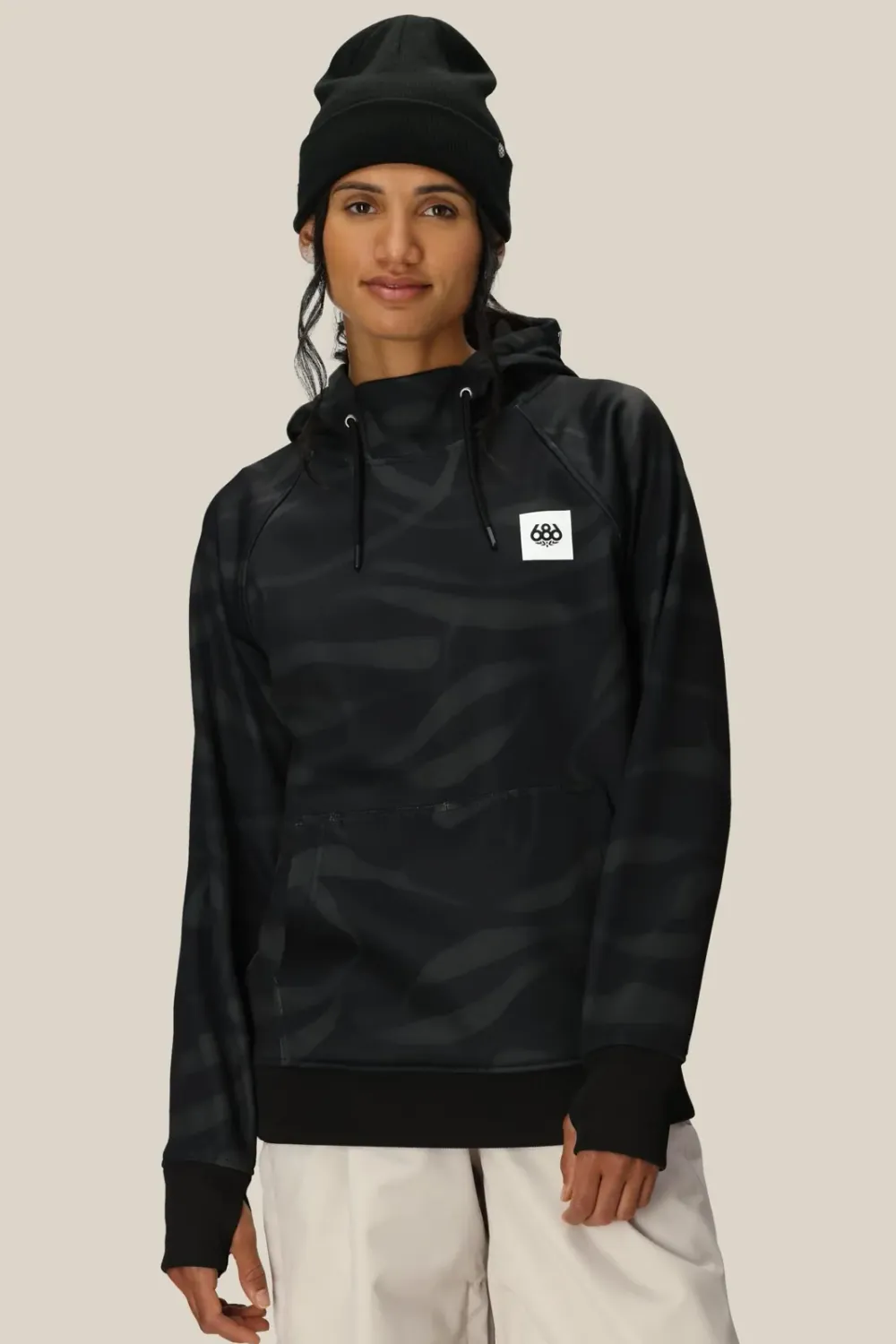 686 Women's Bonded Fleece Pullover Hoody, Color: Black Vapors, Size: S