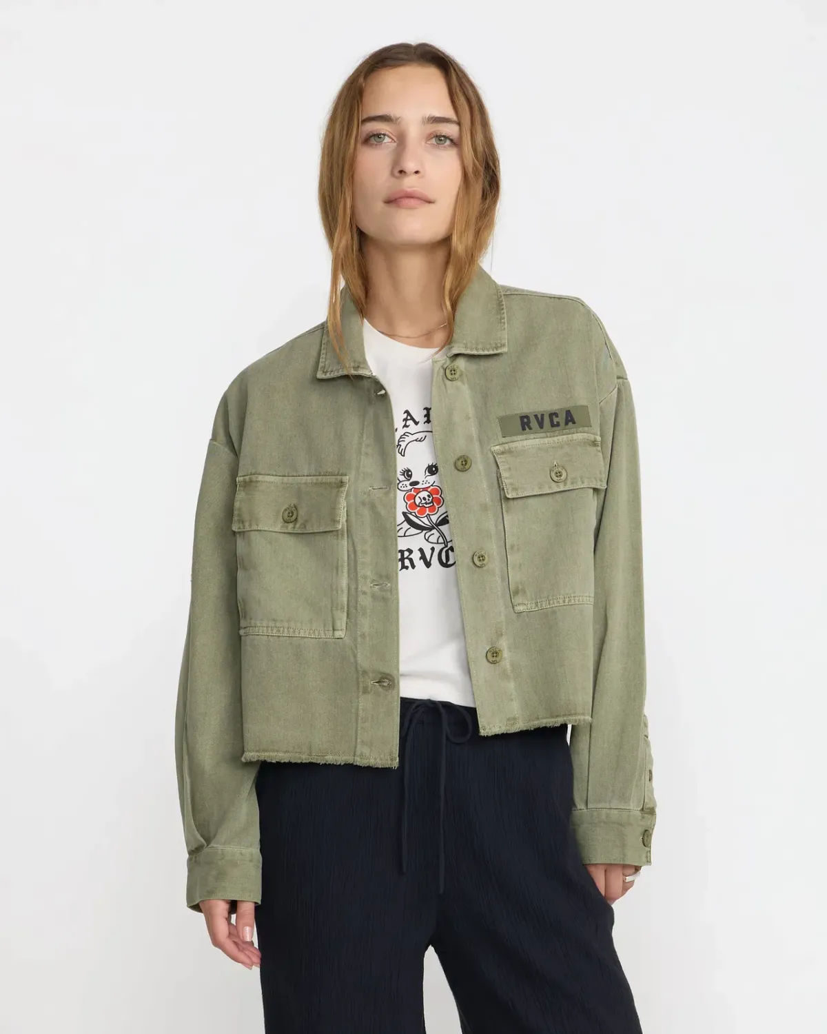 RVCA Women's Reserve Long Sleeve Overshirt, Color: Olive, Size: XS