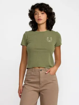 RVCA Women's 411 Tee in Cypress Green, main view