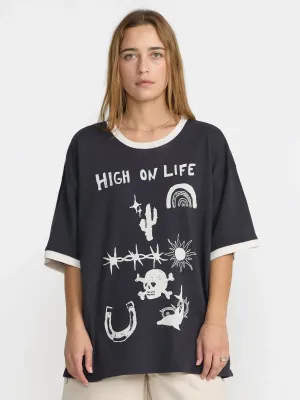 RVCA Women's Dani Miller Oversized Ringer Tee in Washed Black, main view