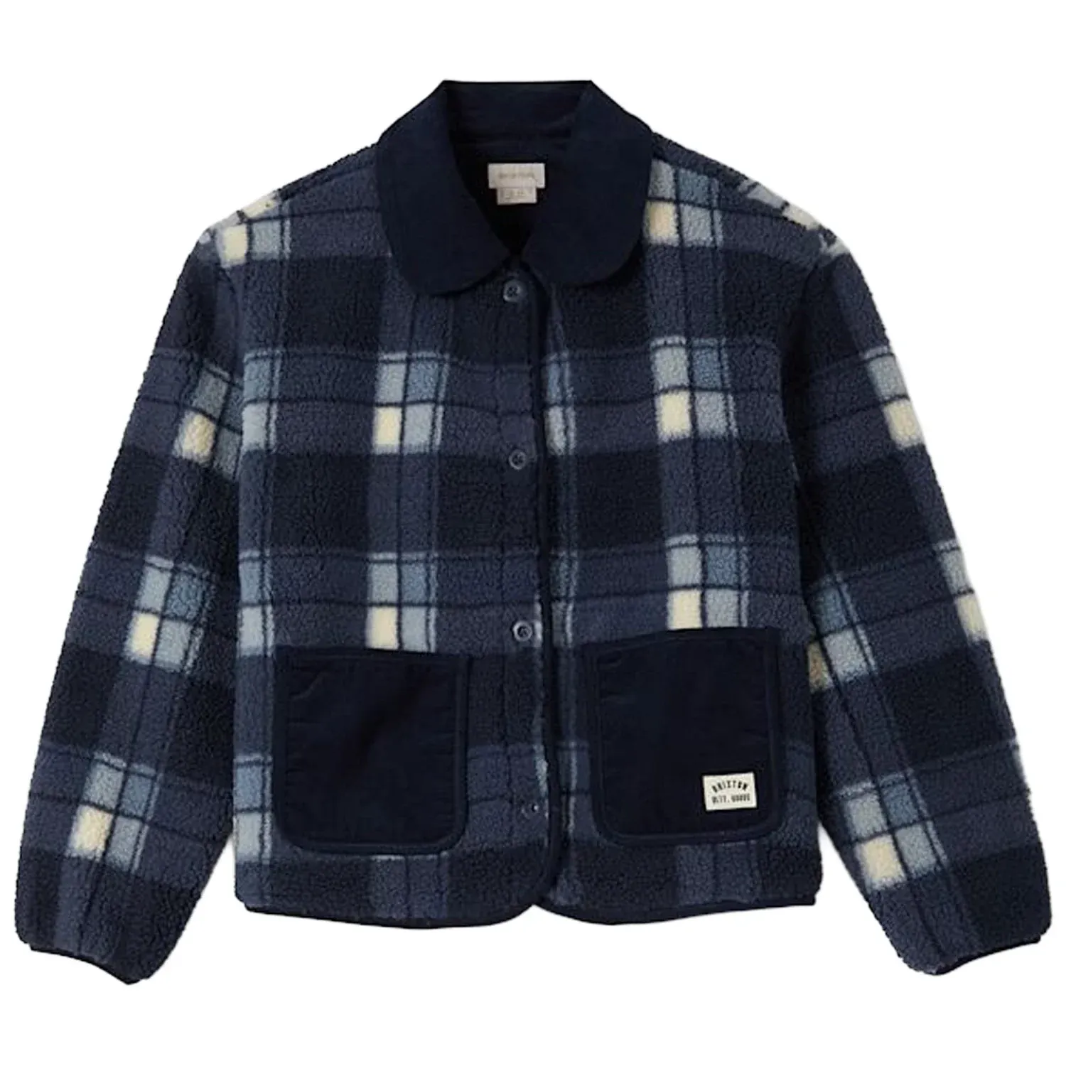 Brixton Women's Delilah Sherpa Jacket, Color: Classic Navy Plaid, Size: S