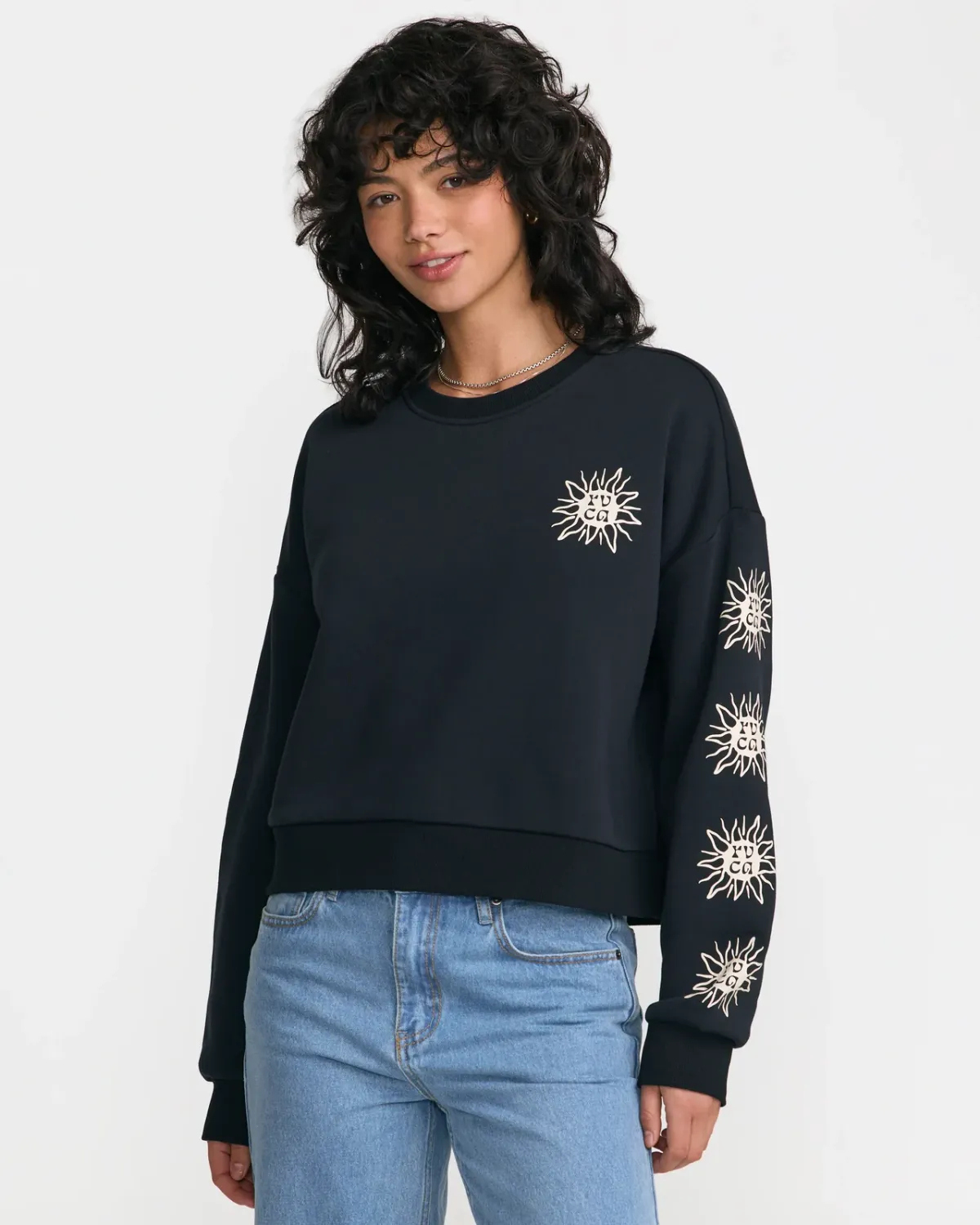 RVCA Women's Sun Boxy Crew Sweatshirt, Color: Black, Size: XS