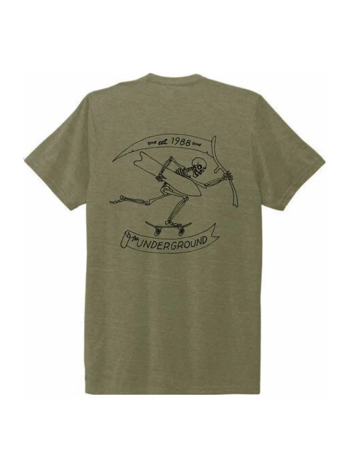 Underground Skate Skelly Tee, Color: Olive, Size: S