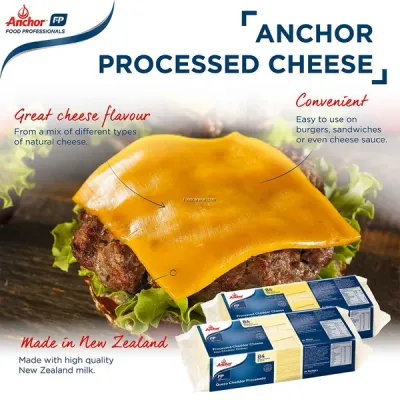 Anchor Processed Colored CHEDDAR 84 Slices Cheese 1kg - Burger Slices