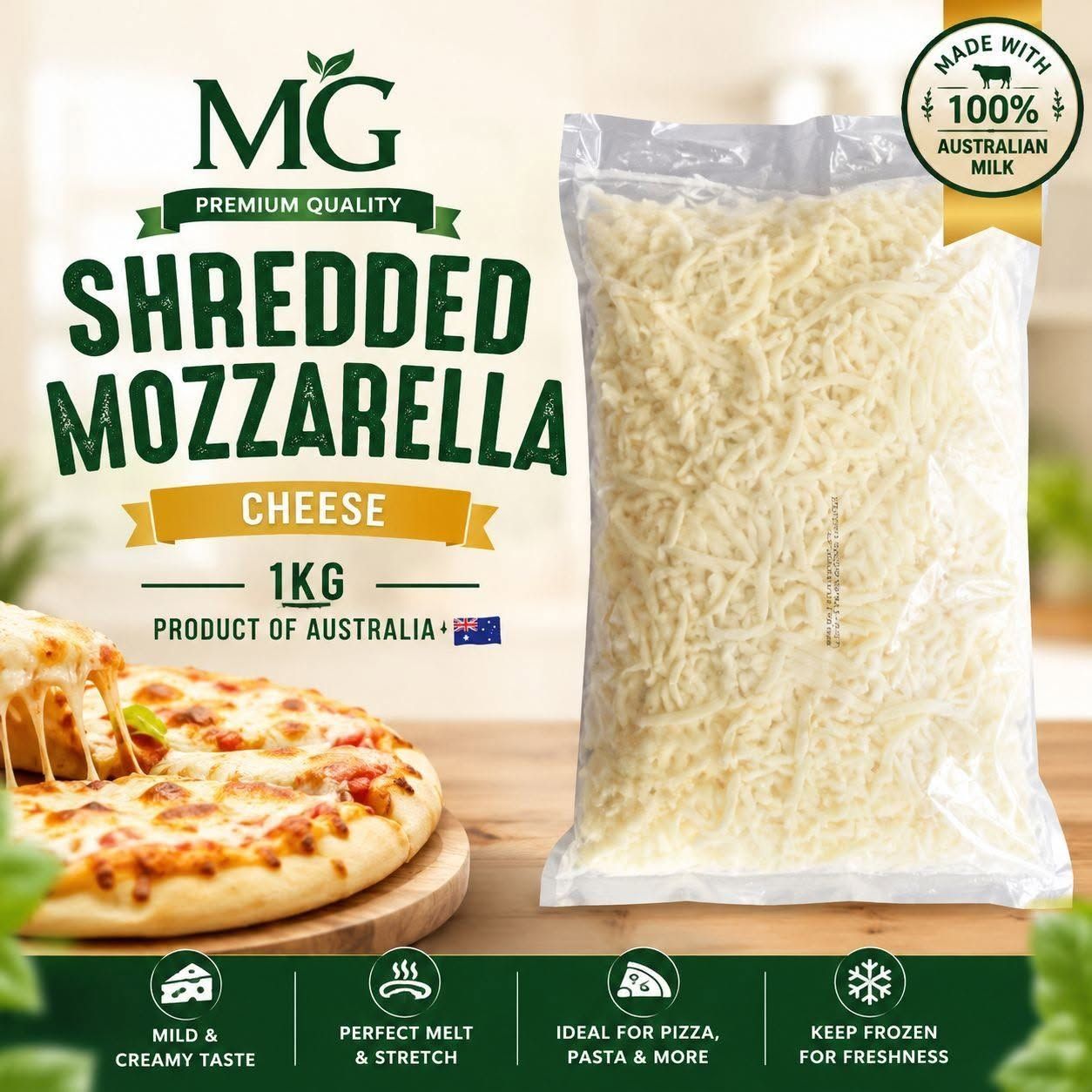 MG SHREDDED MOZZARELLA CHEESE 1KG from Australia