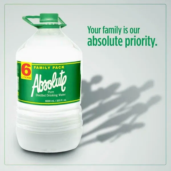 ABSOLUTE 6 Liters - Pure Distilled Drinking Water 3 x 6 Liters - 1 case