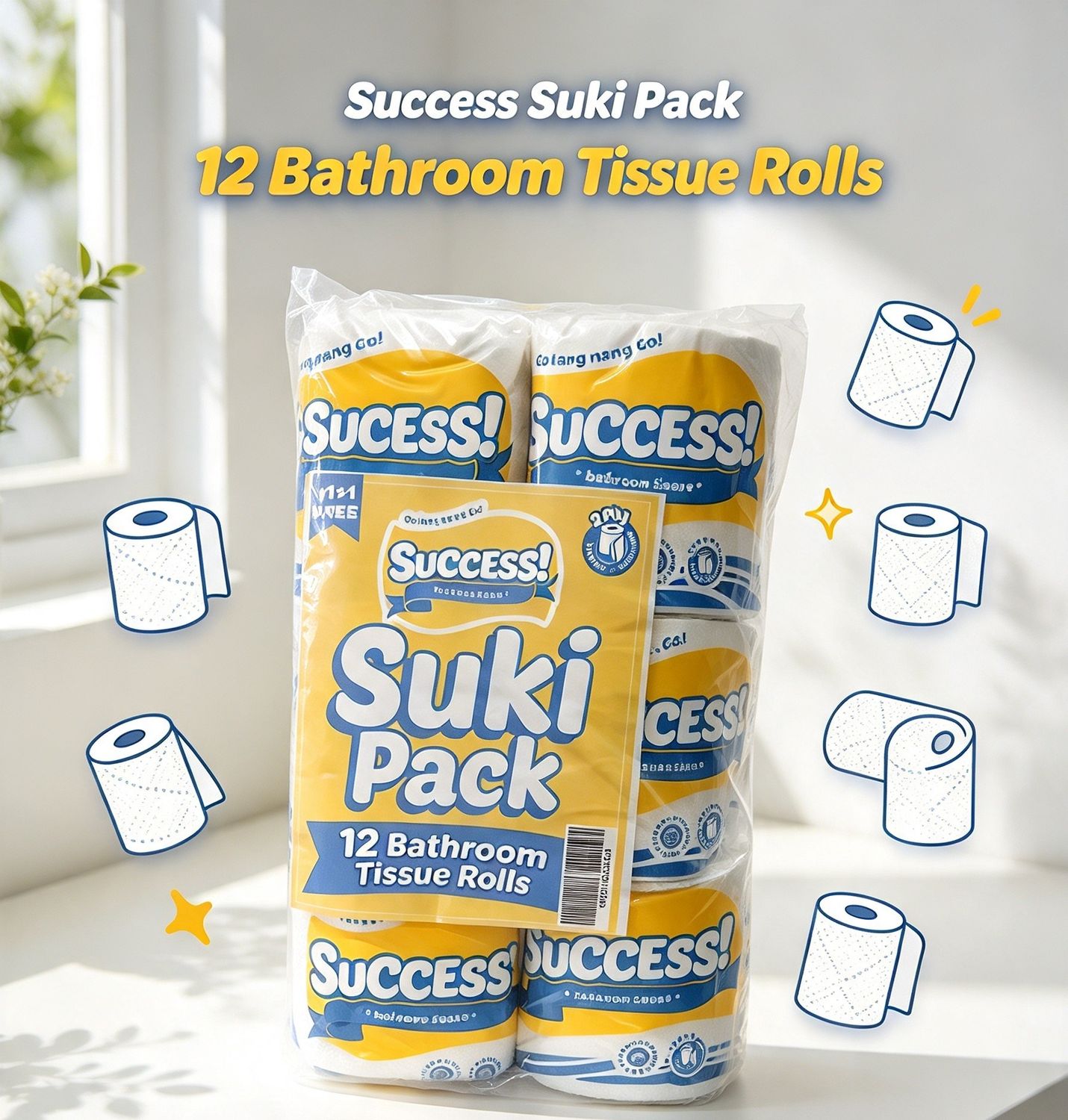 Success Suki Pack 12 Single Bathroom Tissue Rolls - BTCL 6/12/1/140