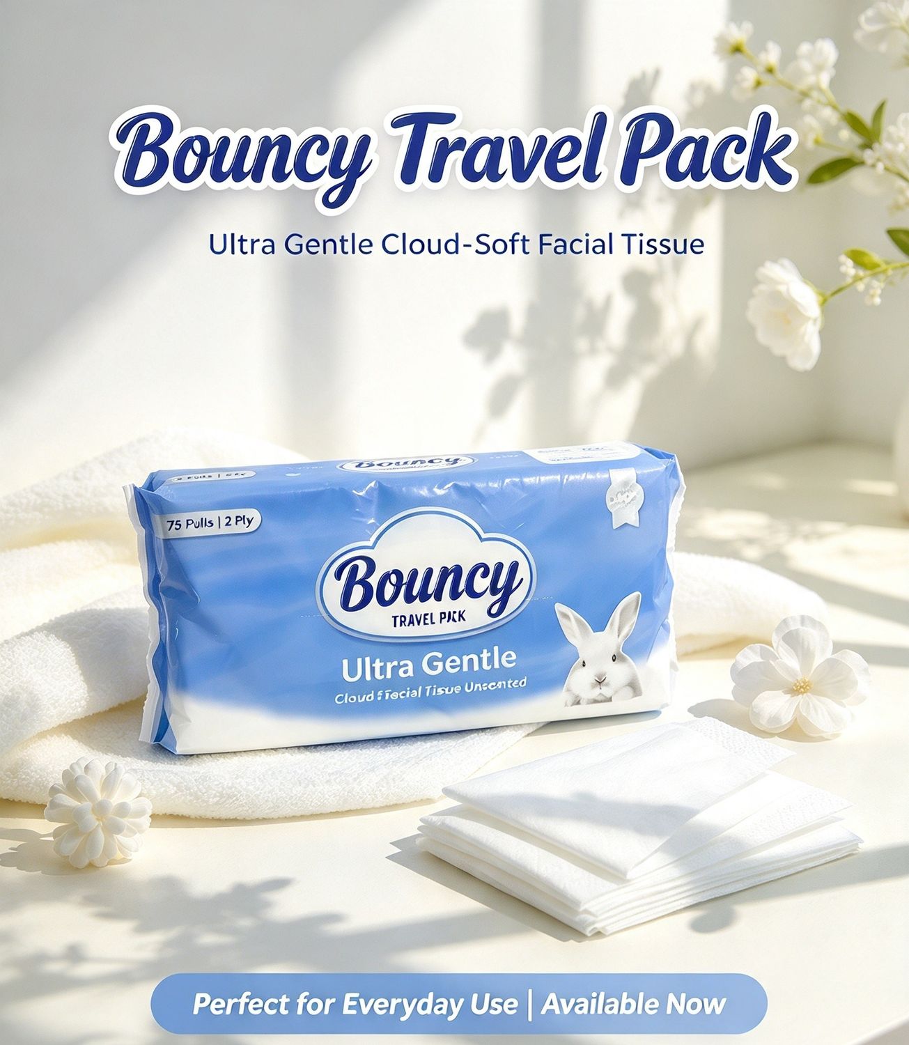 Bouncy Facial Tissue Travel Pack 2 Ply 75 Pulls - FTVP 72/75 2 ply