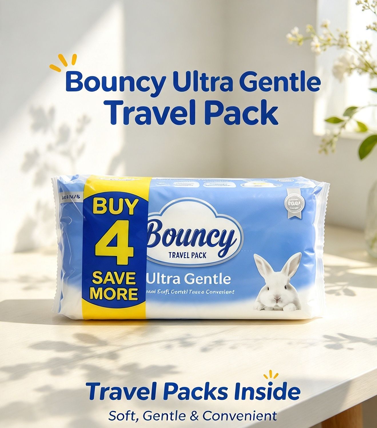 Bouncy Facial Tissue Travel Pack 2 Ply 75 Pulls x 4 Packs - FTVP 18/4/75 2 ply