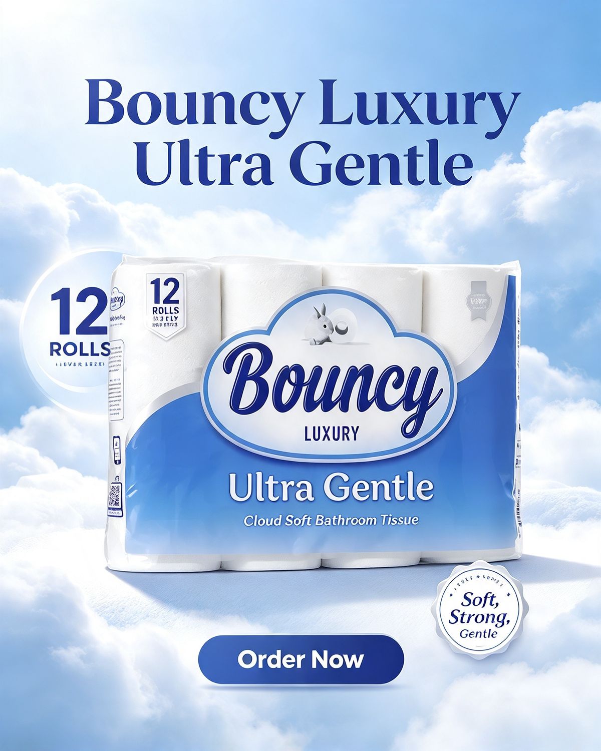 Bouncy Luxury Bathroom Tissue 3 Ply 200 Pulls x 12 ROLLS - BTVP 8/12/200
