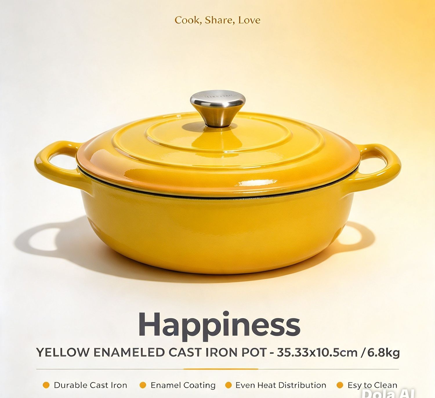Happiness YELLOW ENAMELED CAST IRON POT - 35.33x10.5cm /6.8kg