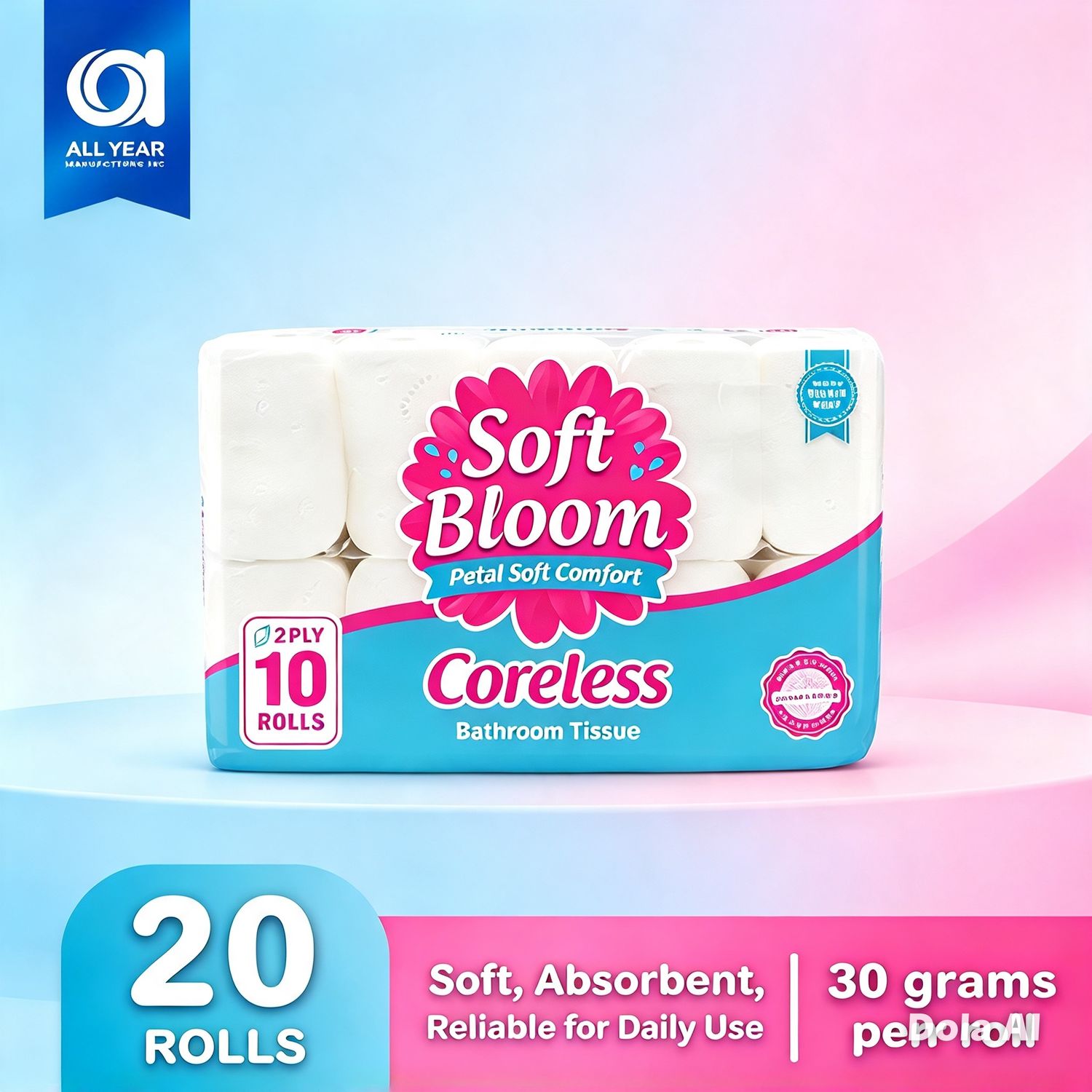 Soft Bloom Coreless Bathroom Tissue 2 Ply 110 Pulls x 10 Rolls - BTPP 16/10/110 2PLY