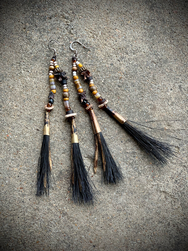Buckskin And Horse Hair Earrings