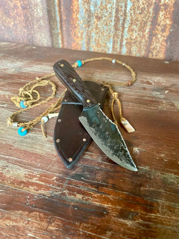 Neck Knife With Decorative Filing and Wenge Handle