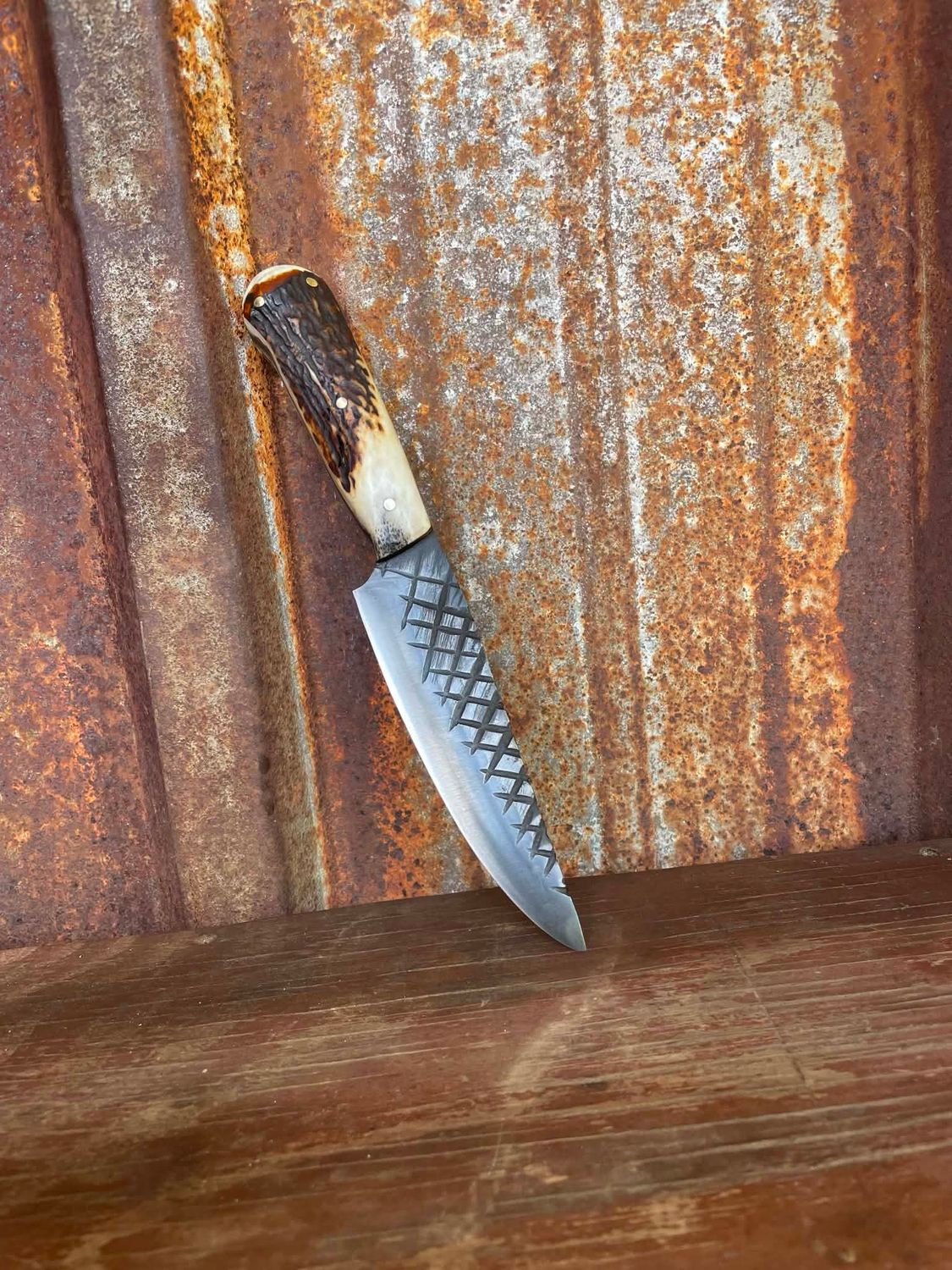 Frontier Style Camp Kitchen Knife With Stag Handle