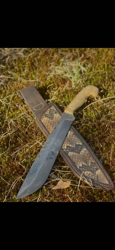 Tiger Striped Chopper With Rattle Snake Skin Inlayed Sheath