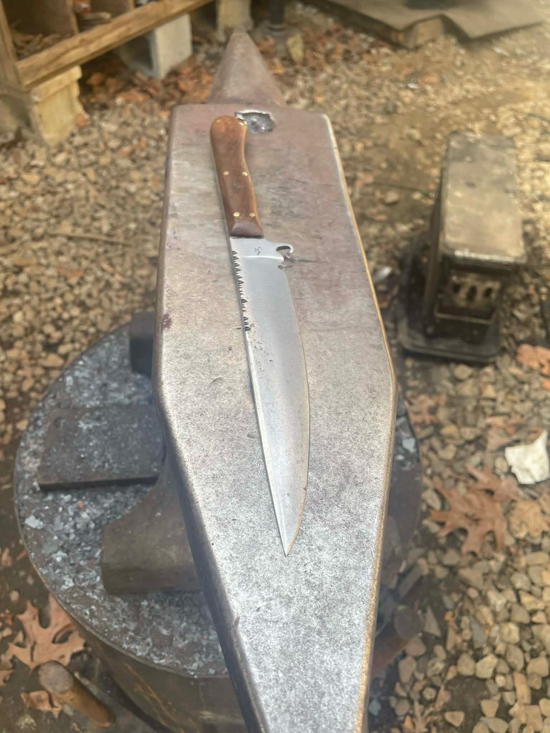 Jason Hawk Made-English Trade Knife Style Blade With Forged Rat Tail Accents, And Hand Filed Spine