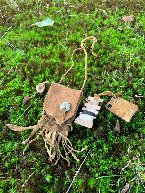 Handmade Buckskin Bag With Leather Sewing Kit Handmade Buckskin Bag With Leather Sewing Kit