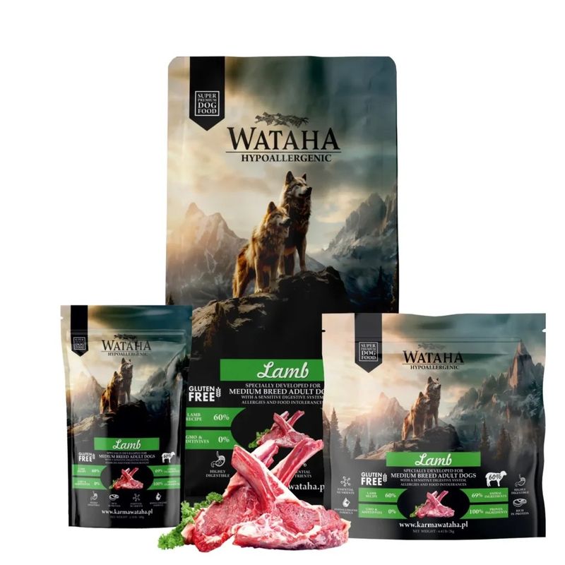 WATAHA HYPOALLERGENIC Karma sucha dla psów ras średnich i dużych - Jagnięcina z ryżem  6kg