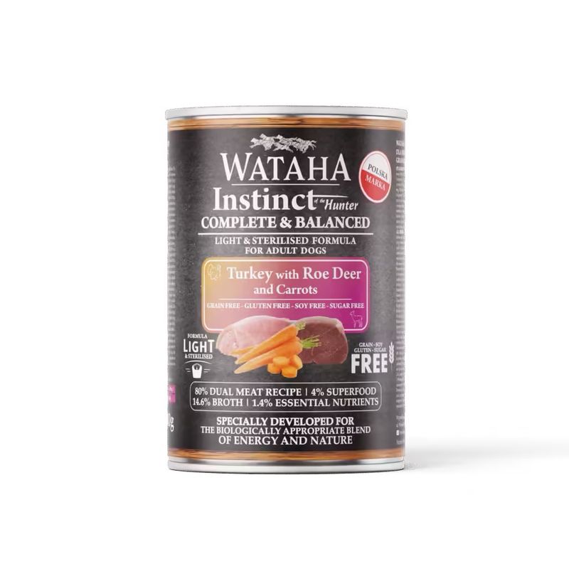 WATAHA INSTINCT Karma Mokra LIGHT Indyk z sarną i marchewką 400g