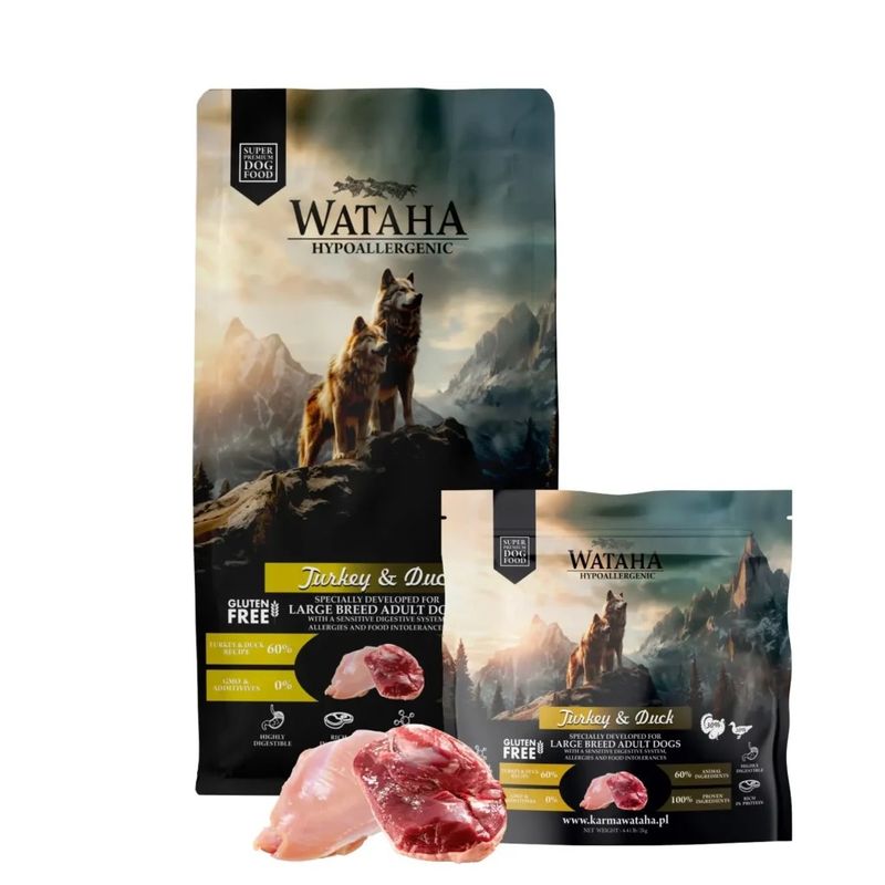 WATAHA HYPOALLERGENIC Karma sucha dla psów ras dużych i olbrzymich - Indyk i kaczka - 12 kg