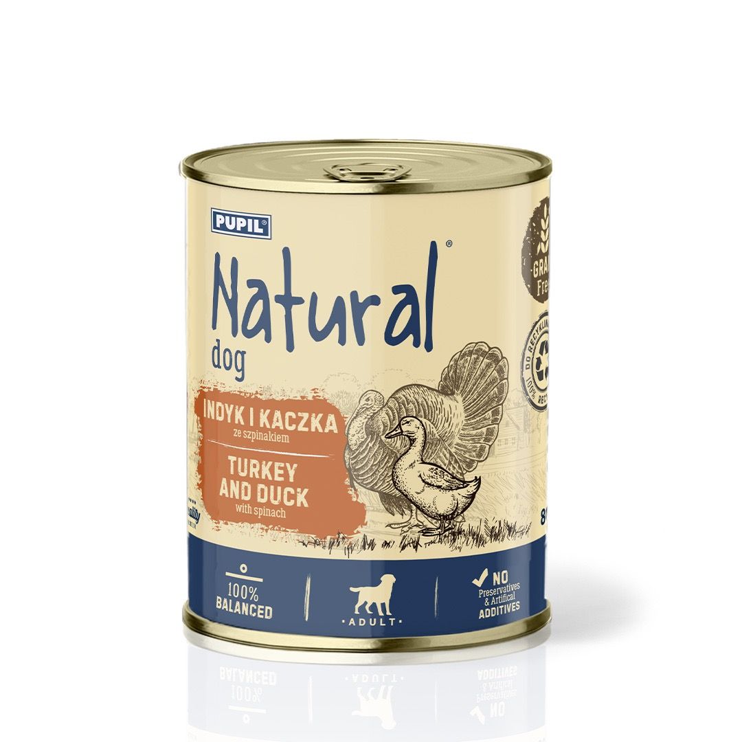 NATURAL Karma mokra dla psa - Indyk z kaczką i szpinakiem 800 g
