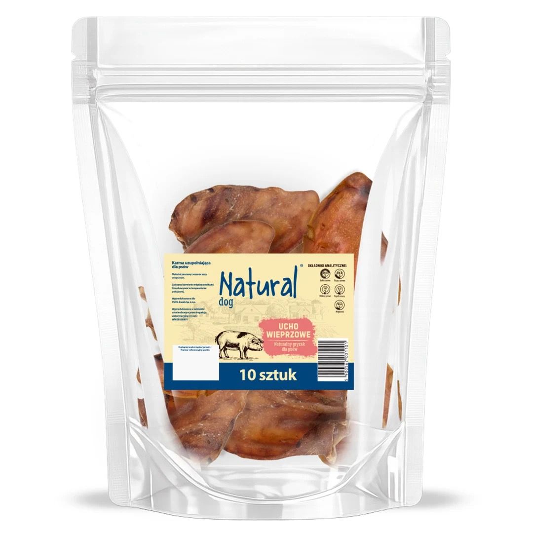 NATURAL Ucho wieprzowe suszony gryzak dla psa 10 szt.