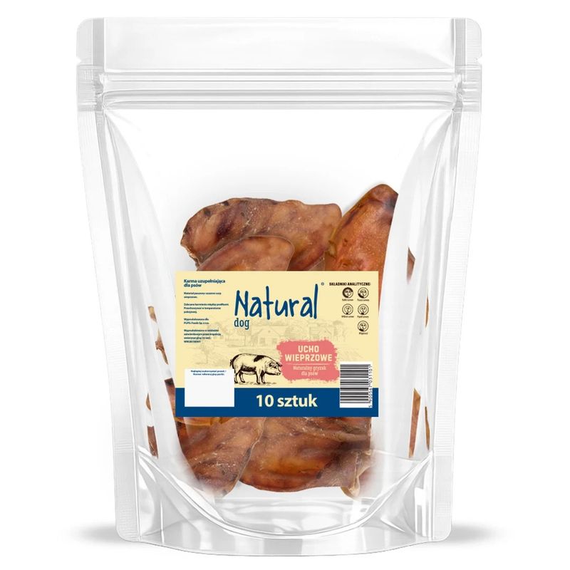 NATURAL Ucho wieprzowe suszony gryzak dla psa 10 szt.